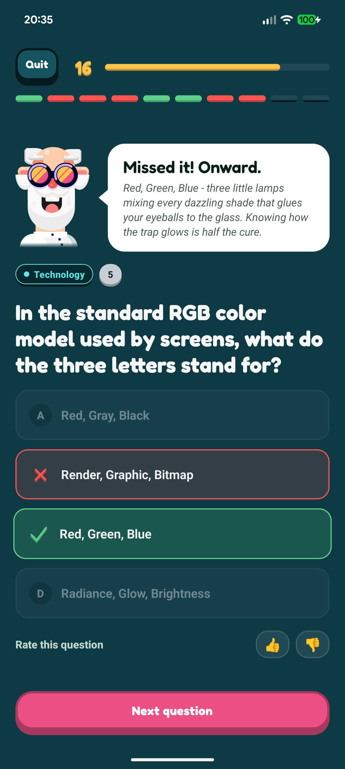 A quiz question with Dr Brainrot reacting in a speech bubble